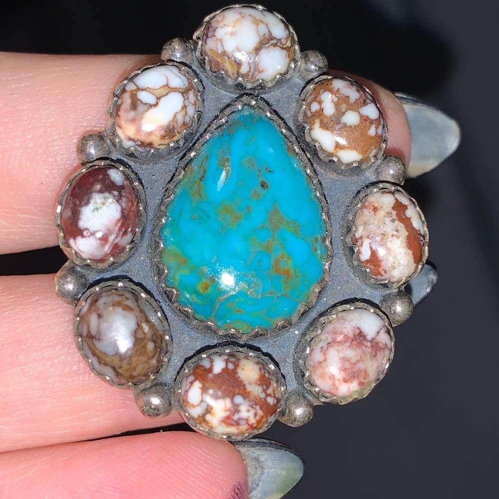 Turquoise and Wildhorse Jasper sterling silver adjustable Ring